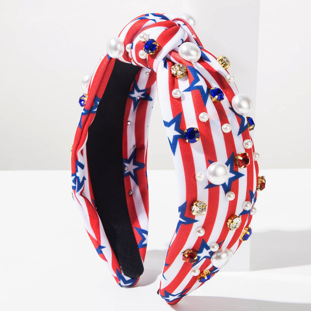 Patriotic Flag Print Rhinestone Knot Headband - Stripe