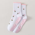 Ruffle Cuff Non Slip Grip Socks with Playful Prints - Flower
