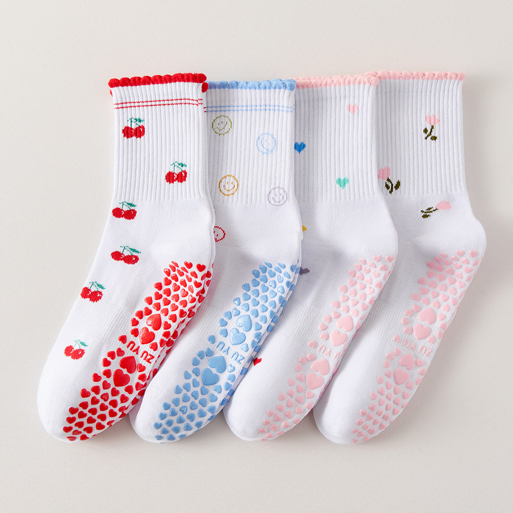Ruffle Cuff Non Slip Grip Socks with Playful Prints