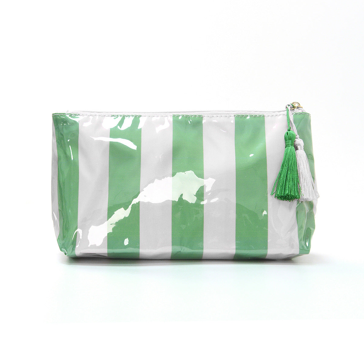 Waterproof Vinyl Makeup Pouch With Tassel Zip - Green