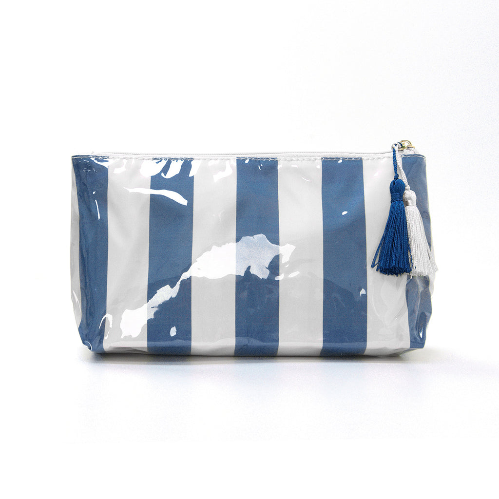Waterproof Vinyl Makeup Pouch With Tassel Zip - NavyBlue