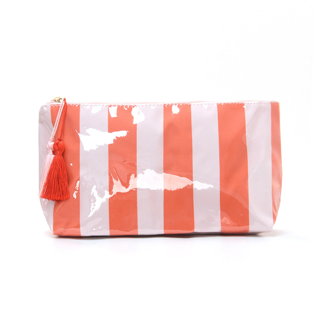 Waterproof Vinyl Makeup Pouch With Tassel Zip - Orange