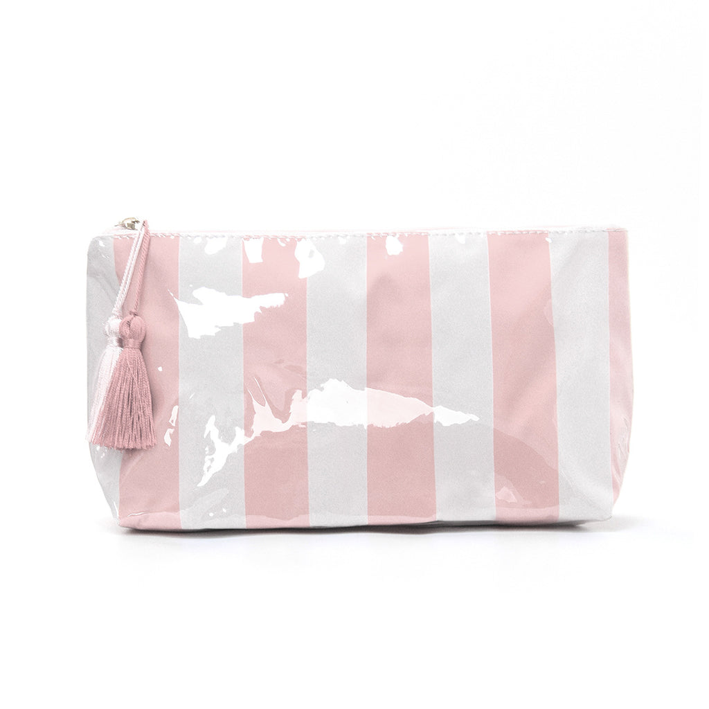 Waterproof Vinyl Makeup Pouch With Tassel Zip - Pink