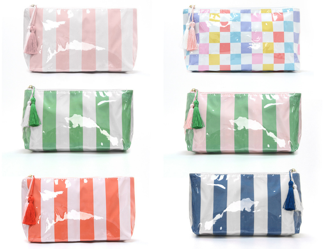 Waterproof Vinyl Makeup Pouch With Tassel Zip - Rainbow