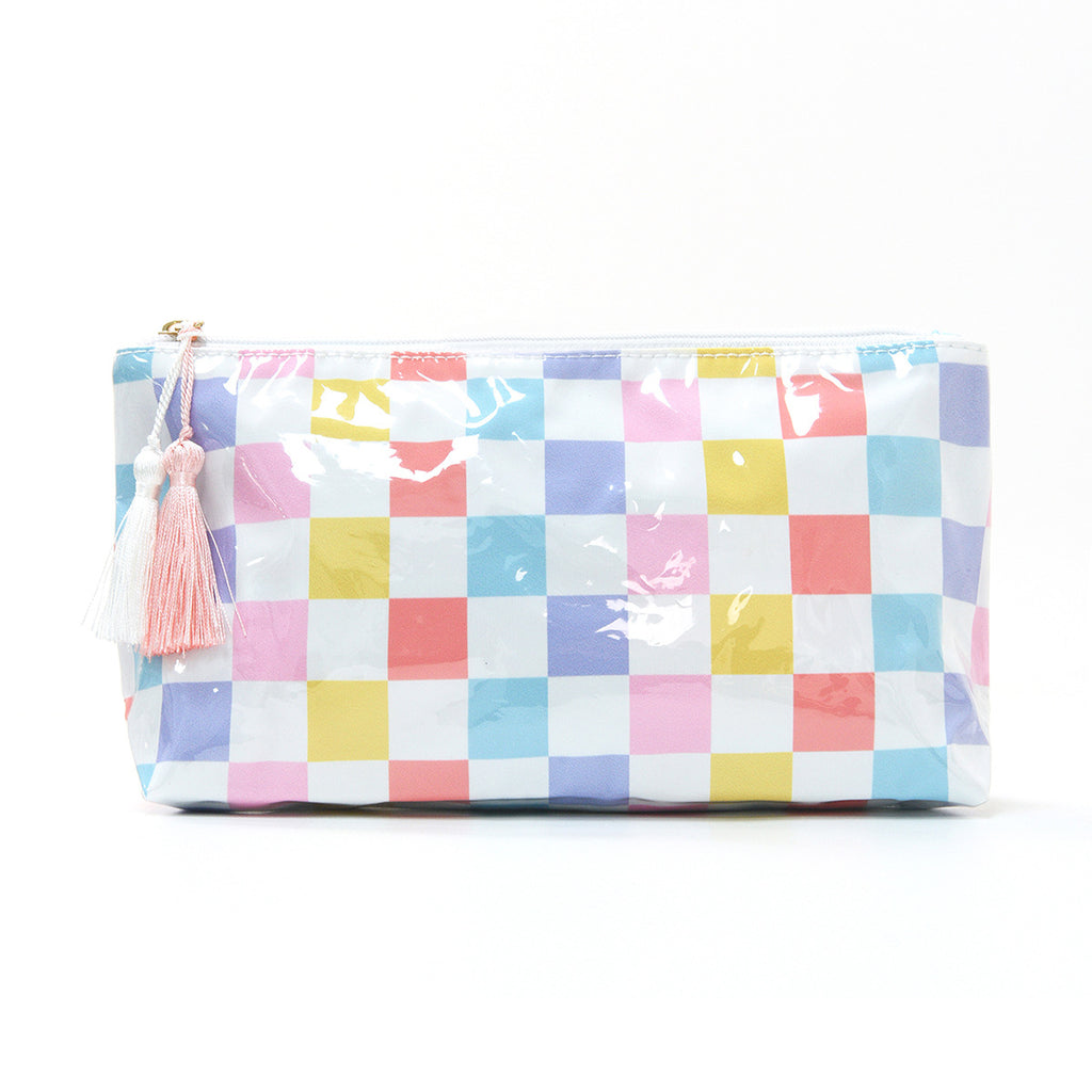 Waterproof Vinyl Makeup Pouch With Tassel Zip - Rainbow - 1