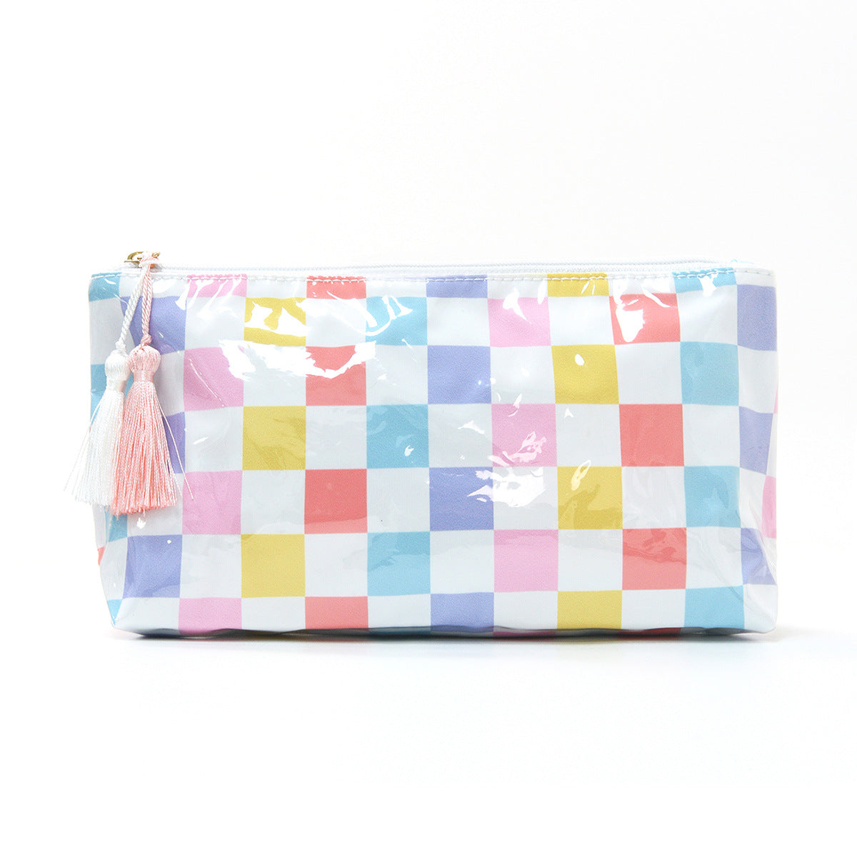 Waterproof Vinyl Makeup Pouch With Tassel Zip - Rainbow - 1