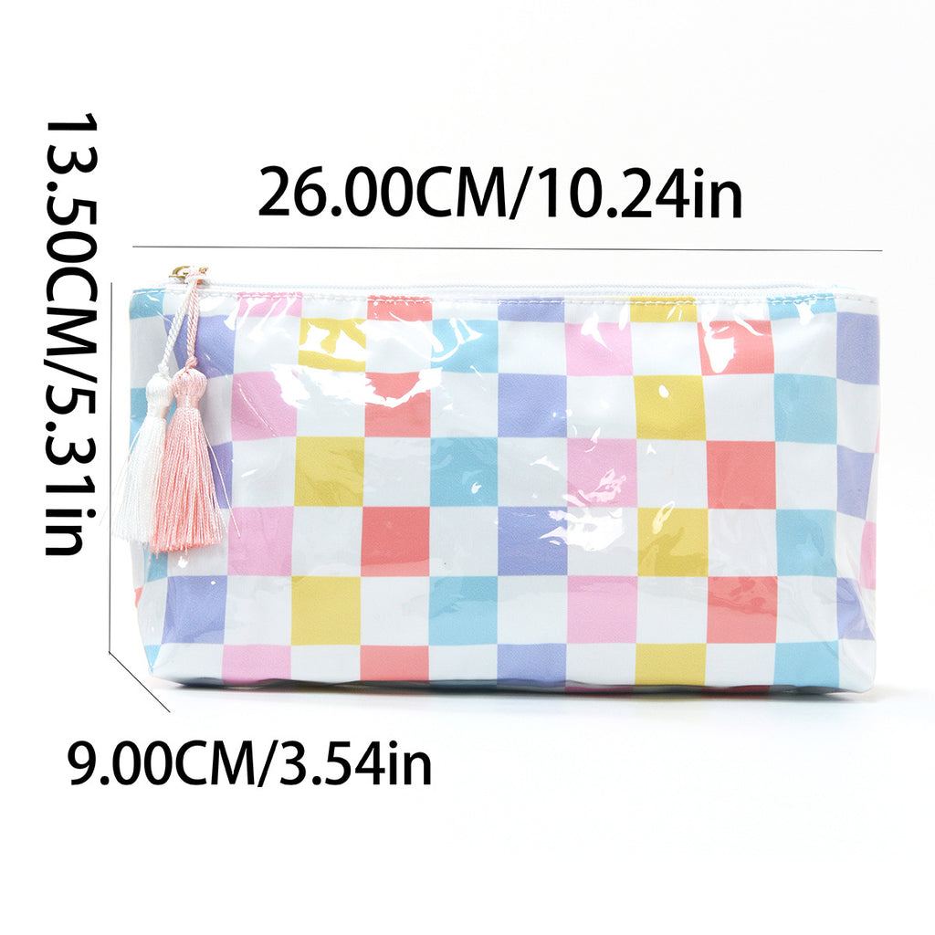 Waterproof Vinyl Makeup Pouch With Tassel Zip - Rainbow - 5