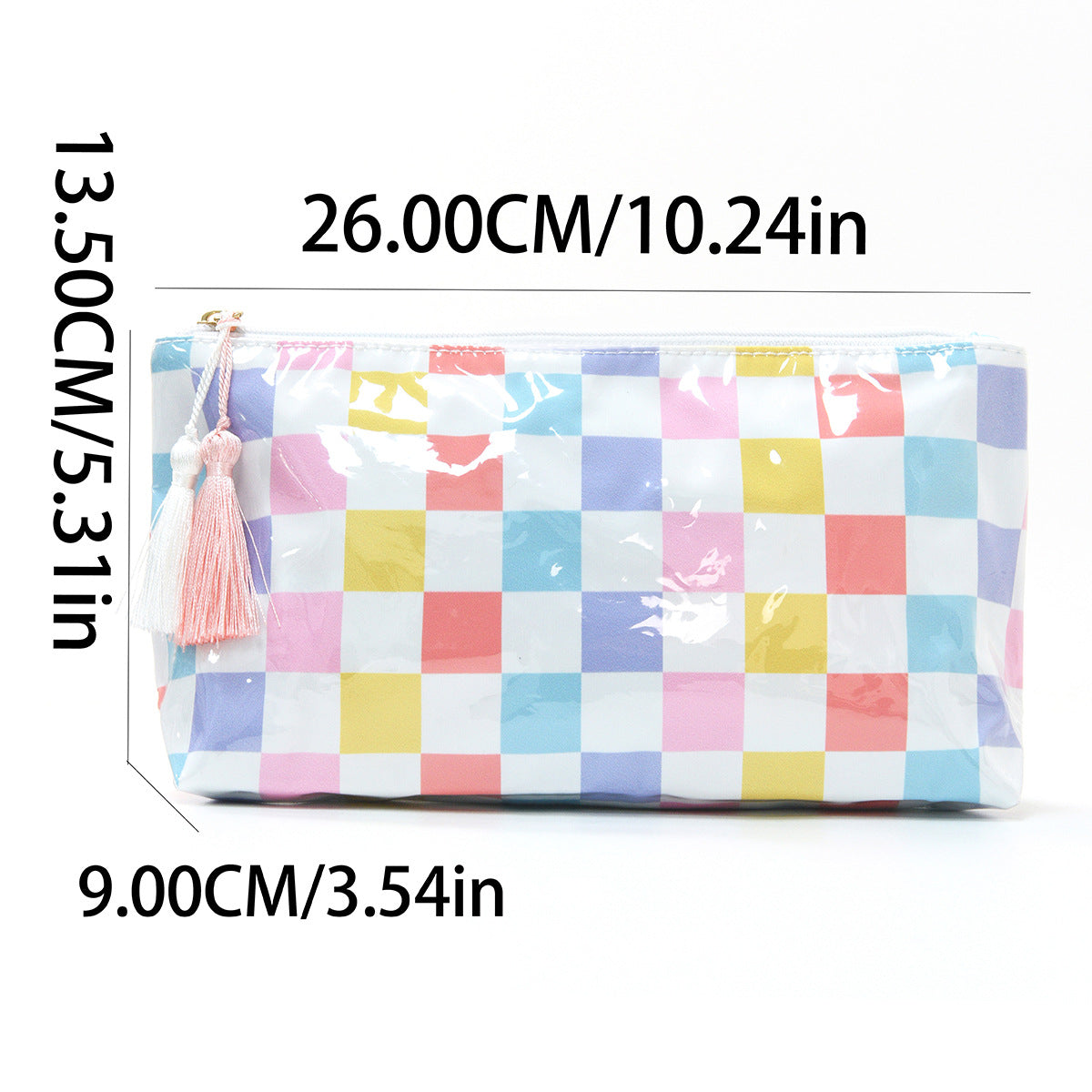 Waterproof Vinyl Makeup Pouch With Tassel Zip - Rainbow - 5