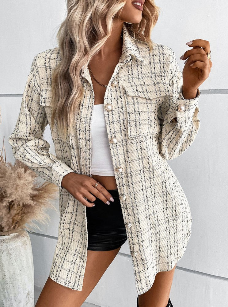 Belted Plaid Tweed Longline Shirt Jacket - view 1