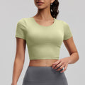 Cross Back Cropped Workout Tee With Built-In Pads - Sage Green