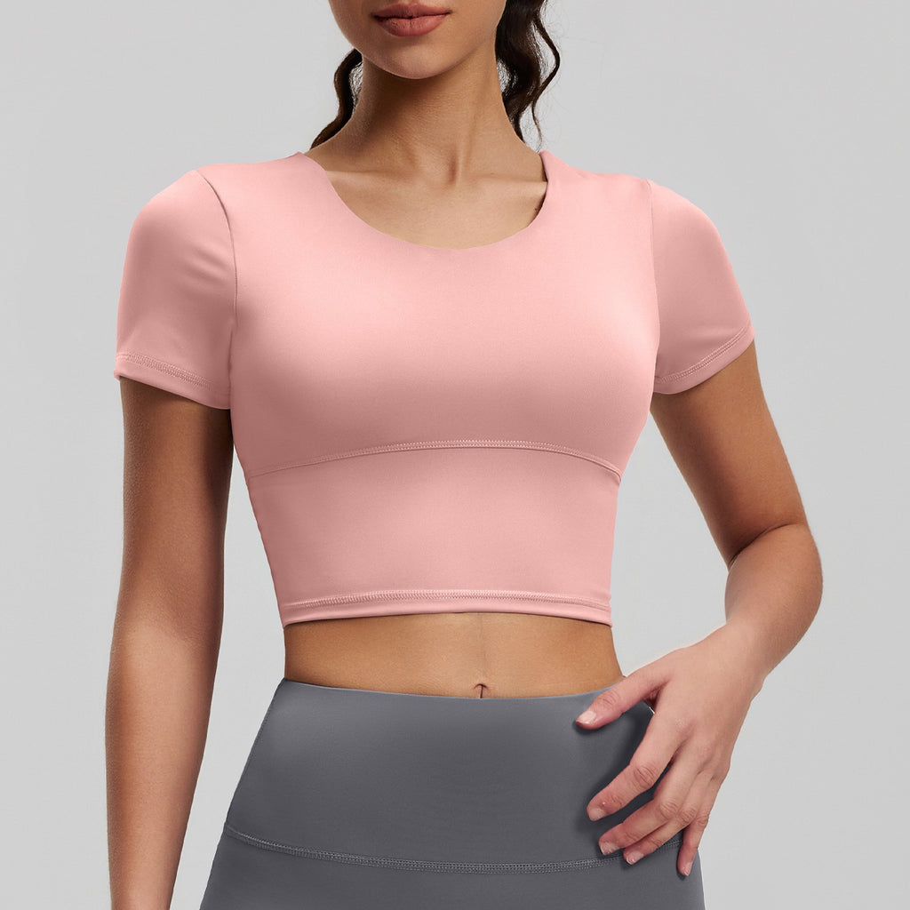 Cross Back Cropped Workout Tee With Built-In Pads