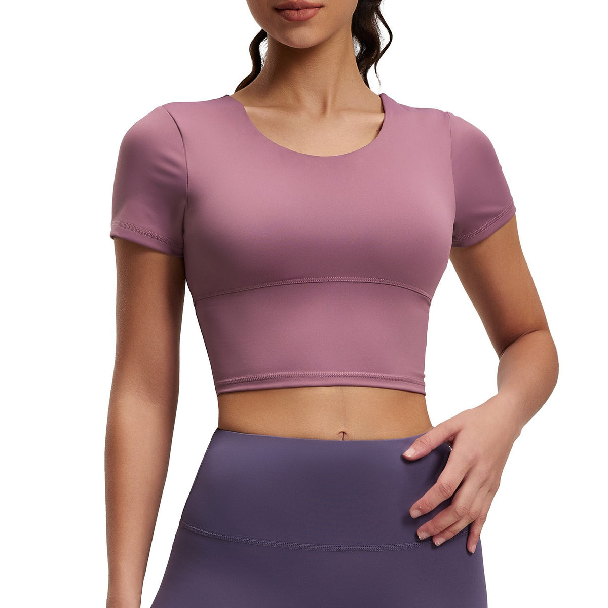 Cross Back Cropped Workout Tee With Built-In Pads
