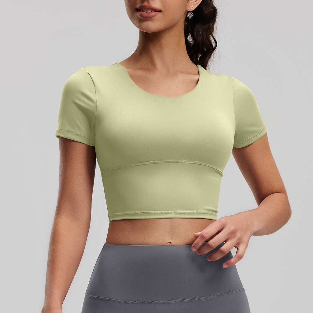 Cross Back Cropped Workout Tee With Built-In Pads
