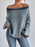 Fine Stripe Boat Neck Jumper - Blue