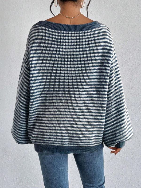 Fine Stripe Boat Neck Jumper - Blue - 4