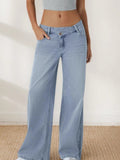 Low Rise Crossover Waist Wide Leg Jeans - LightBlue