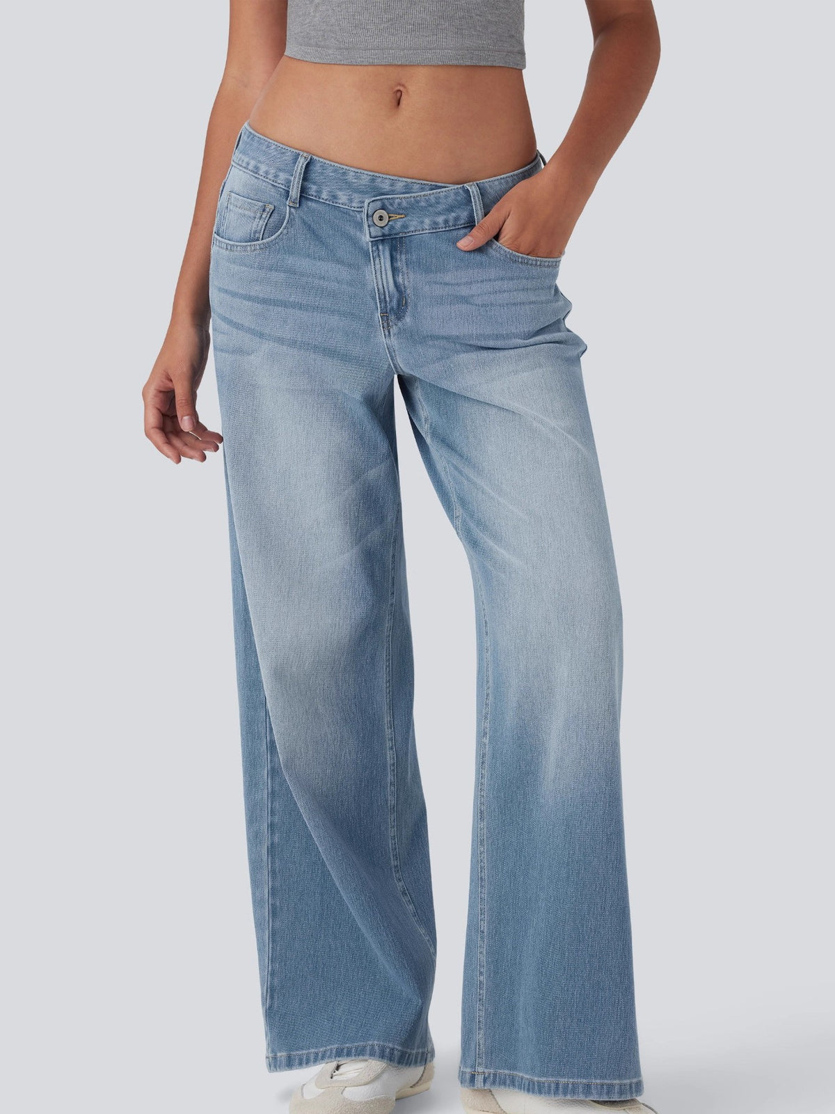 Low Rise Crossover Waist Wide Leg Jeans