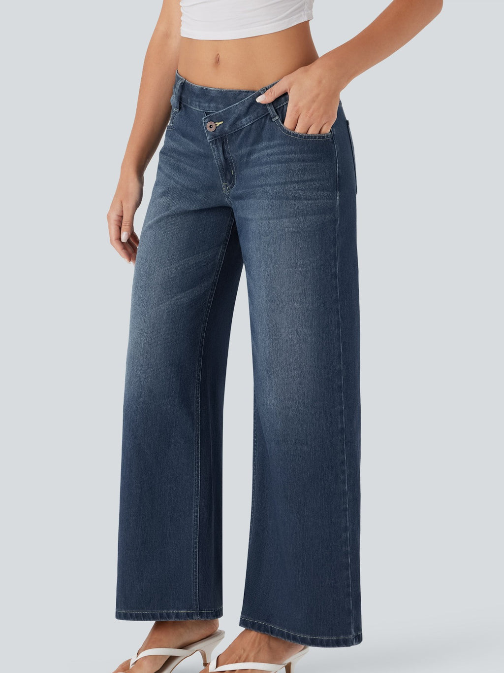 Low Rise Crossover Waist Wide Leg Jeans - view 1