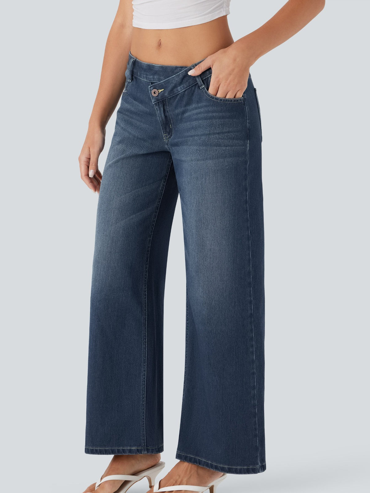 Low Rise Crossover Waist Wide Leg Jeans - view 1