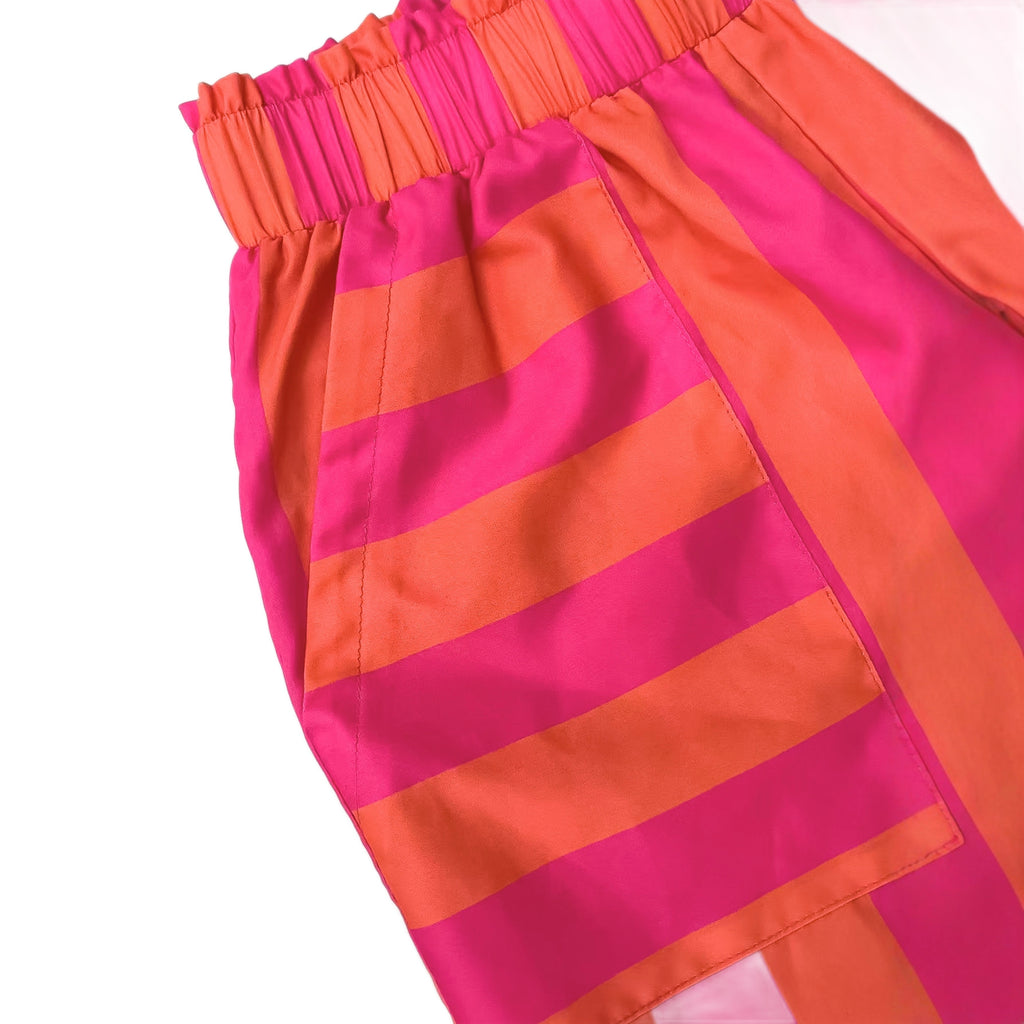 Vertical Stripe Drawstring Wide Leg Pants - Fuchsia - 3