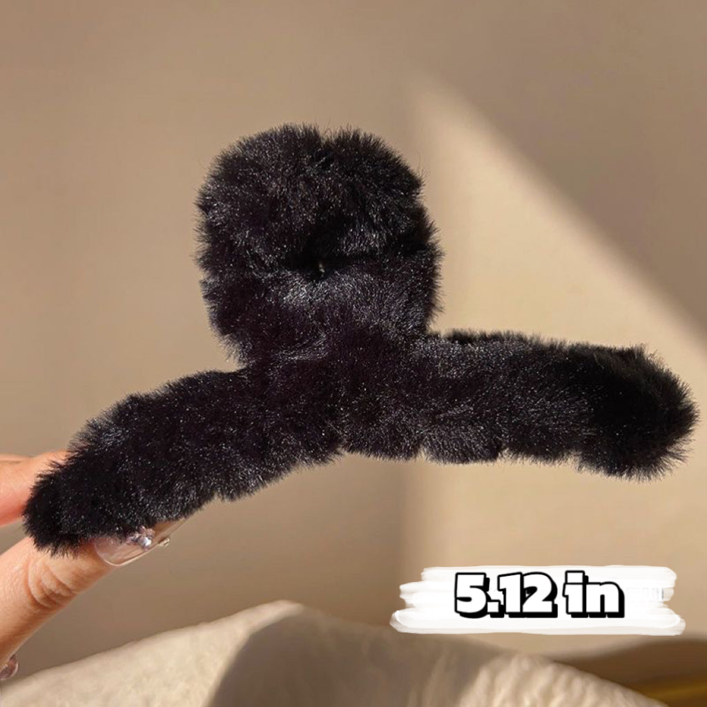 Fluffy Faux Fur Knot Hair Claw Clip - Black5in