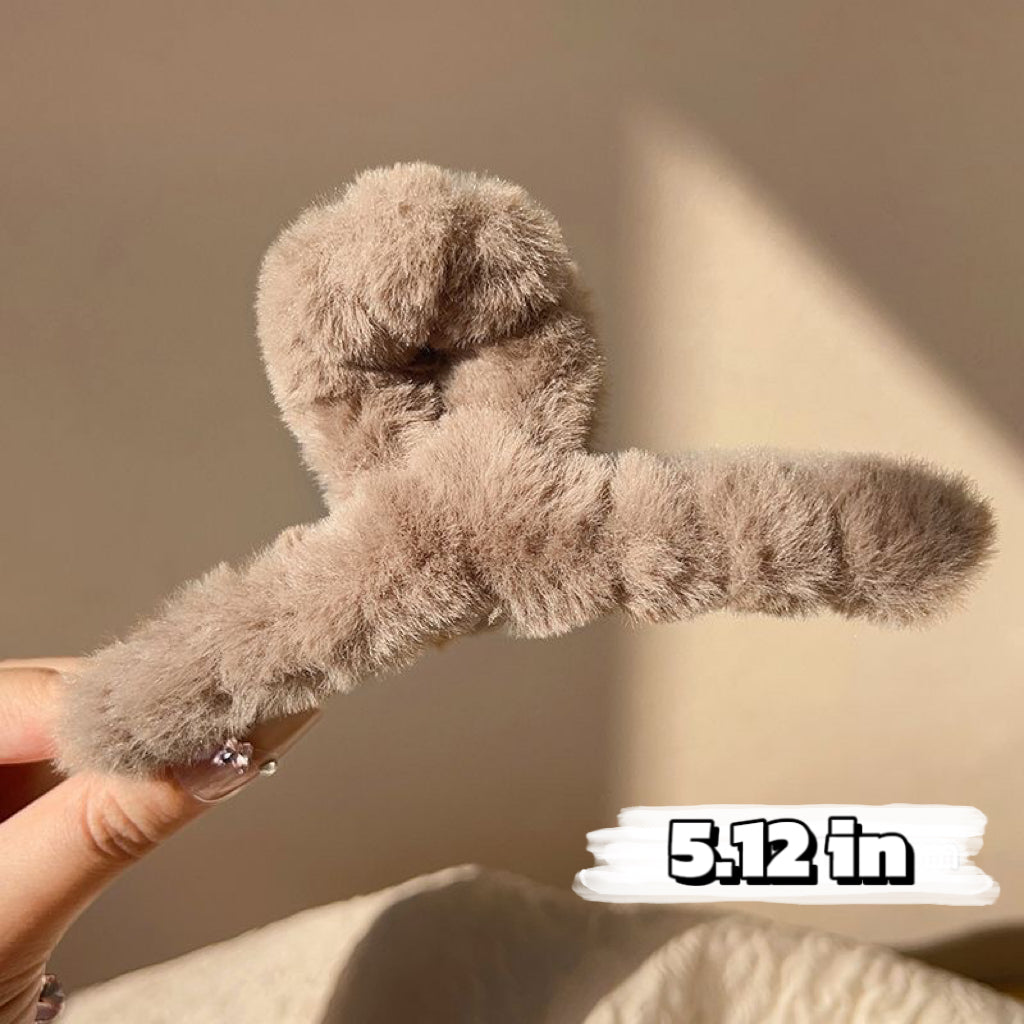 Fluffy Faux Fur Knot Hair Claw Clip - Taupe5in