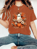 Floral Ghost Autumn Bouquet Graphic Tee - Brown
