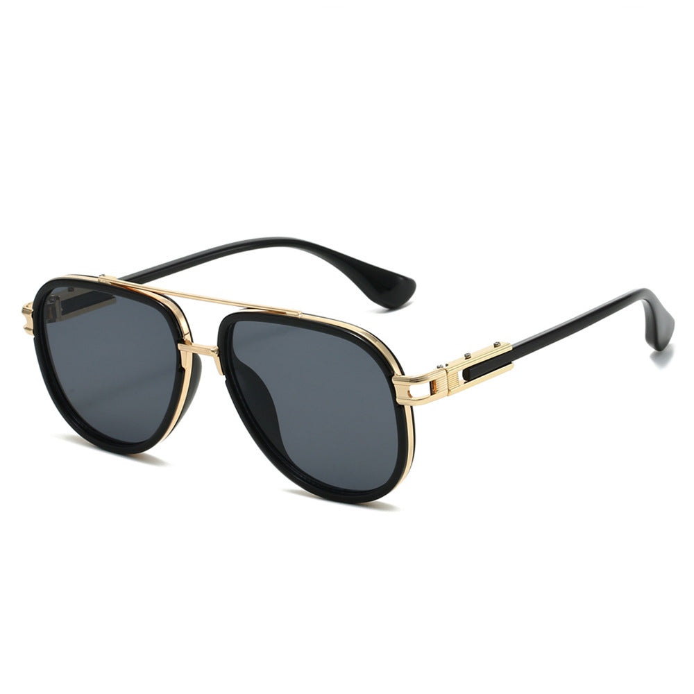 Retro Double Bridge Aviator Sunglasses - Black