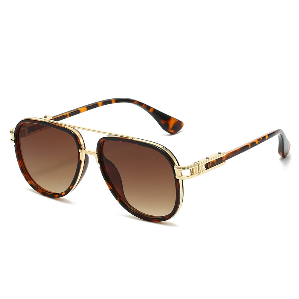 Retro Double Bridge Aviator Sunglasses - Leopard