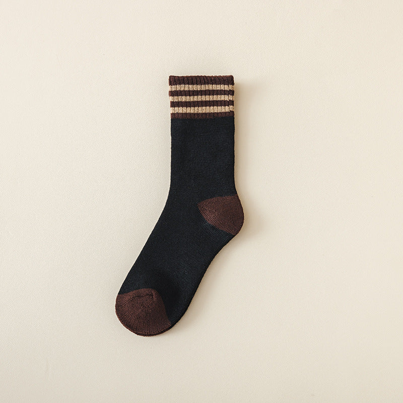 Varsity Stripe Cuff Colorblock Terry Socks - Black
