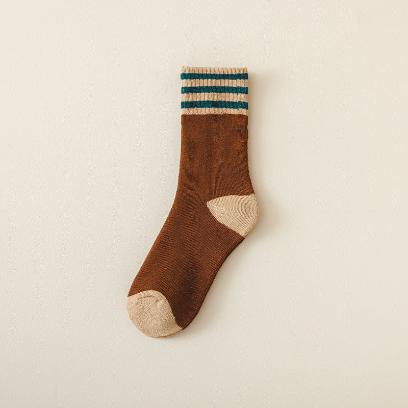 Varsity Stripe Cuff Colorblock Terry Socks - Caramel