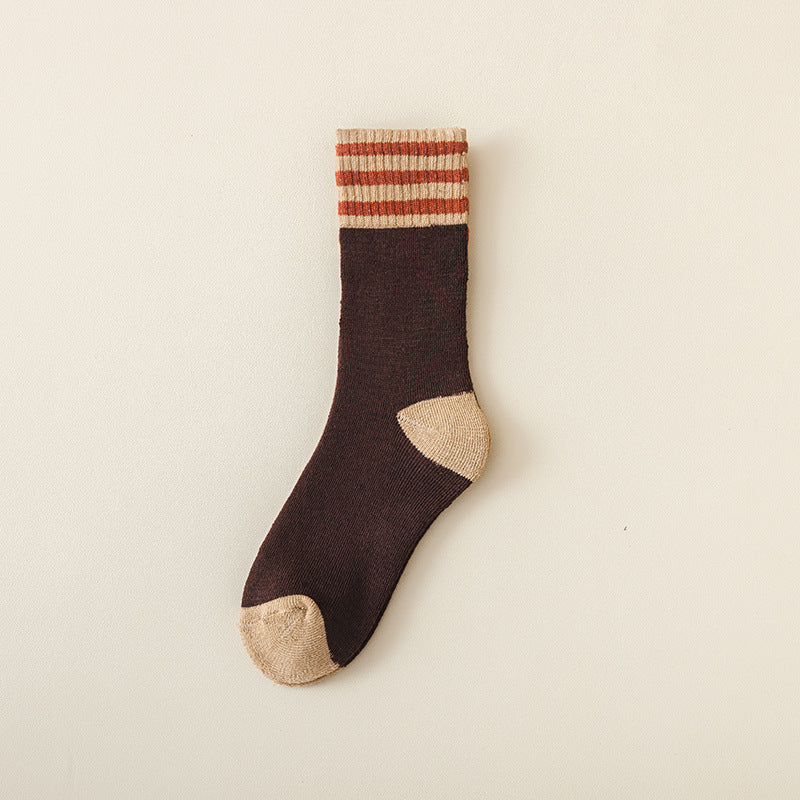 Varsity Stripe Cuff Colorblock Terry Socks - Coffee
