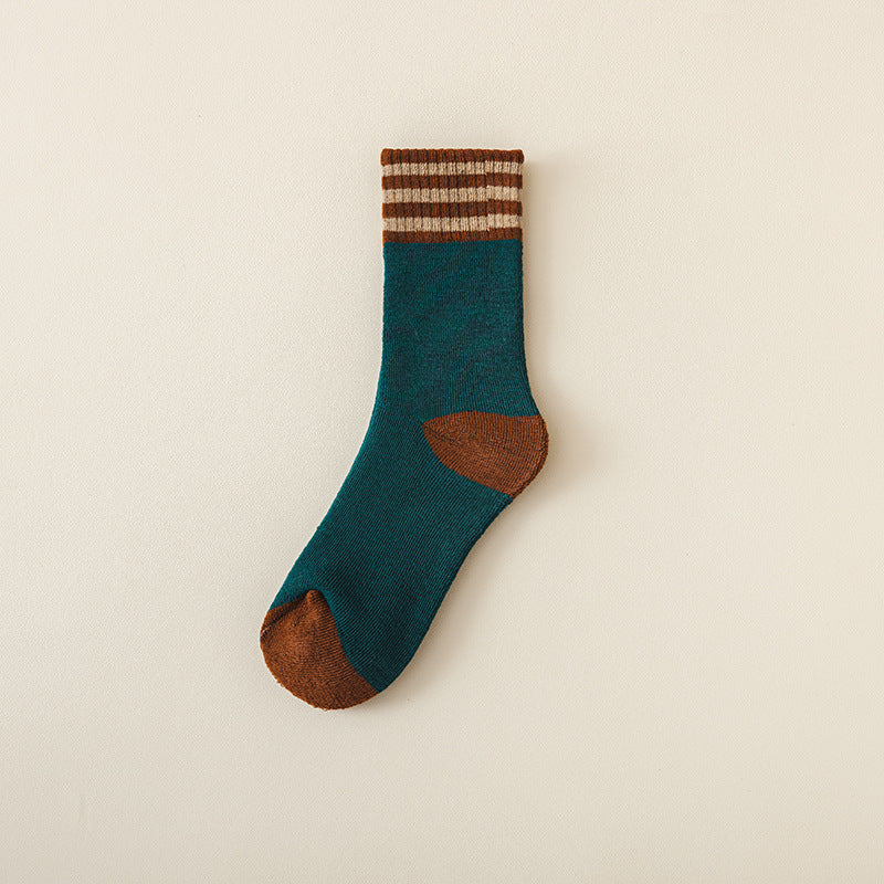 Varsity Stripe Cuff Colorblock Terry Socks - DarkGreen