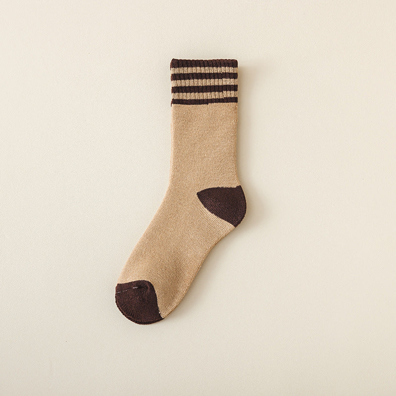 Varsity Stripe Cuff Colorblock Terry Socks - Khaki
