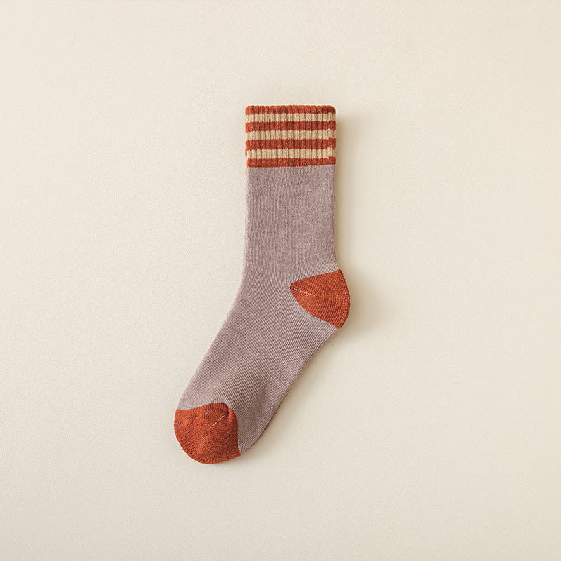 Varsity Stripe Cuff Colorblock Terry Socks - LightBrown