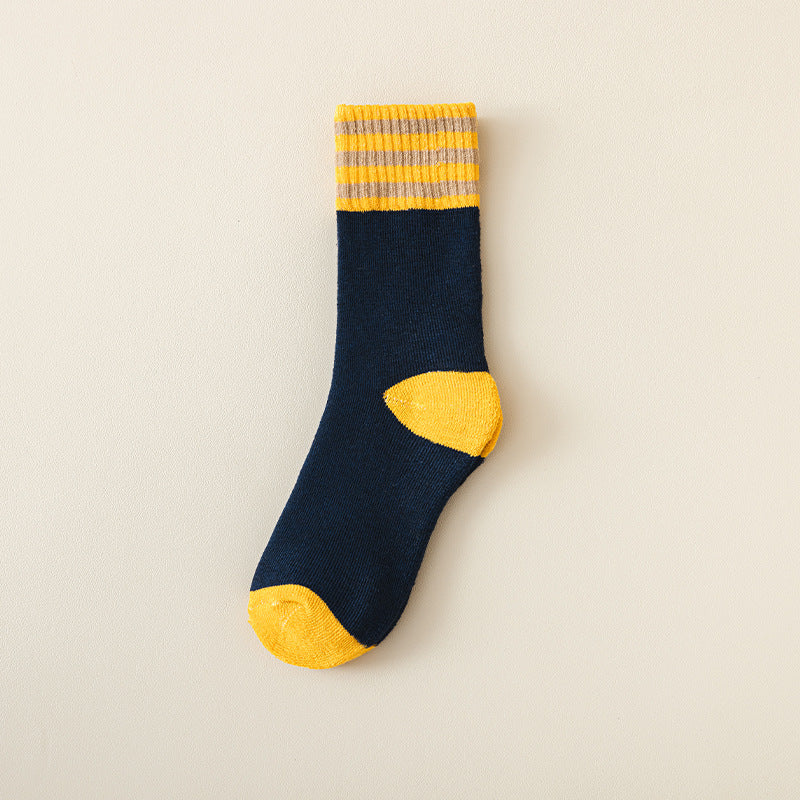 Varsity Stripe Cuff Colorblock Terry Socks - NavyBlue
