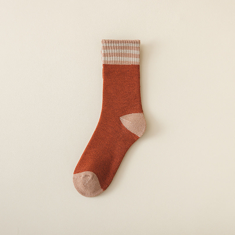 Varsity Stripe Cuff Colorblock Terry Socks - Red