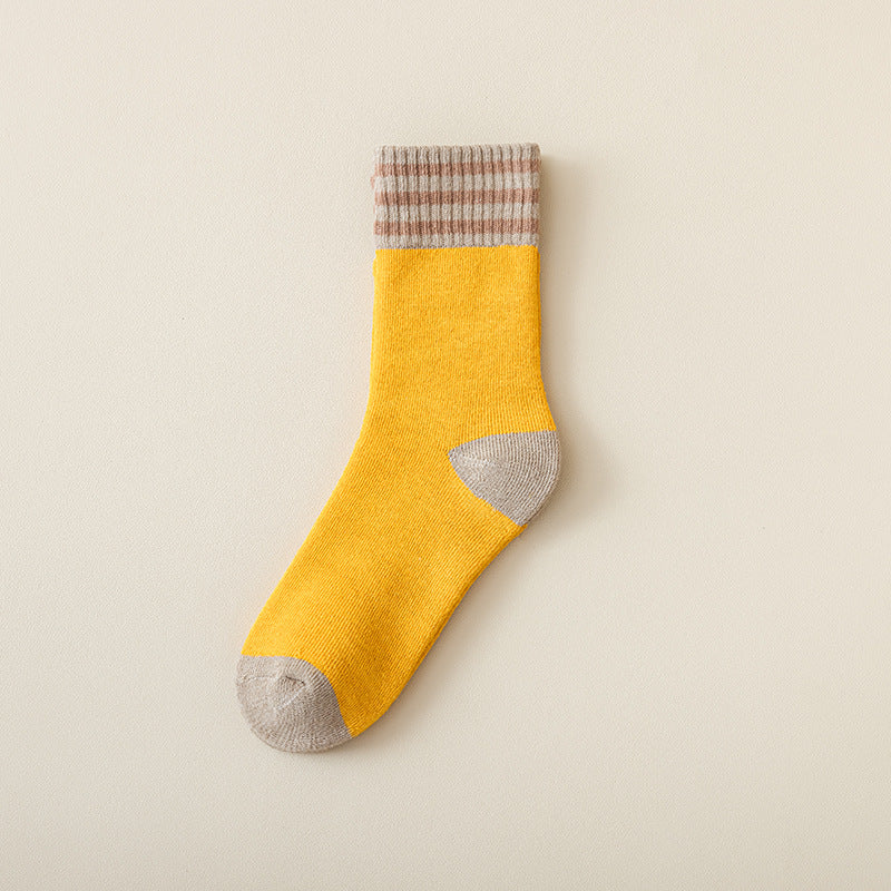 Varsity Stripe Cuff Colorblock Terry Socks - Turmeric