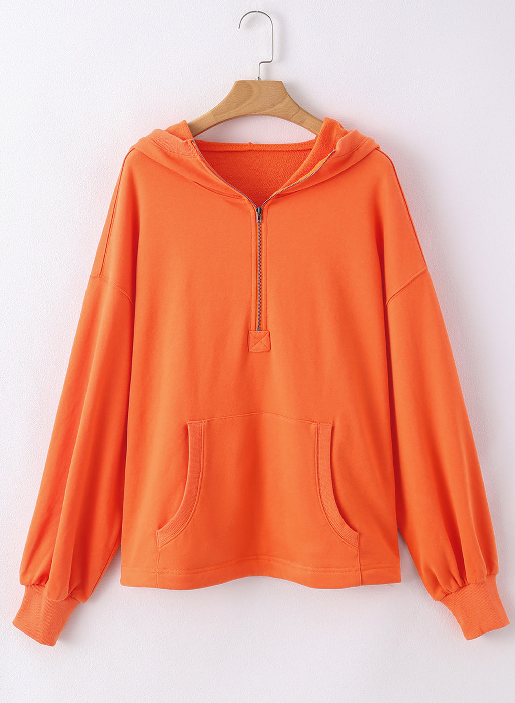 Half Zip Oversized Hoodie With Pockets - Orange - 1