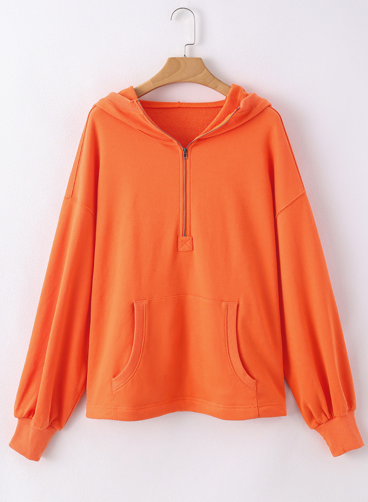 Half Zip Oversized Hoodie With Pockets - Orange - 1