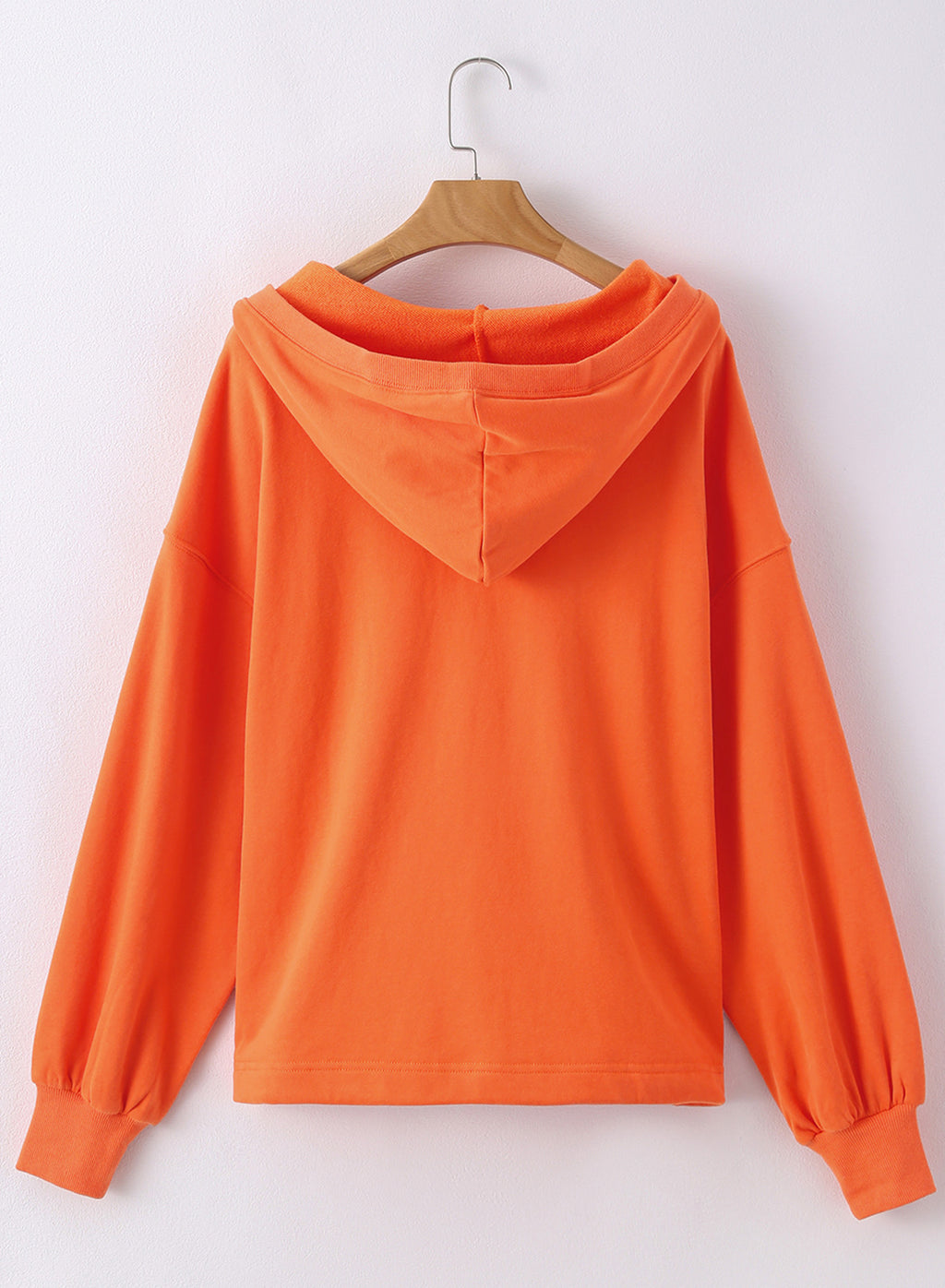 Half Zip Oversized Hoodie With Pockets - Orange - 2