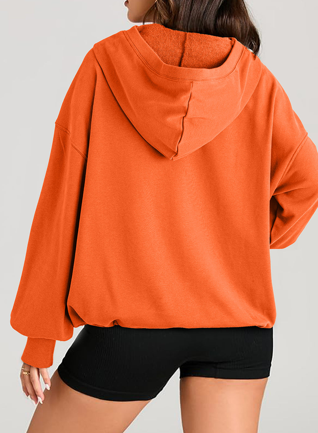 Half Zip Oversized Hoodie With Pockets - Orange - 3