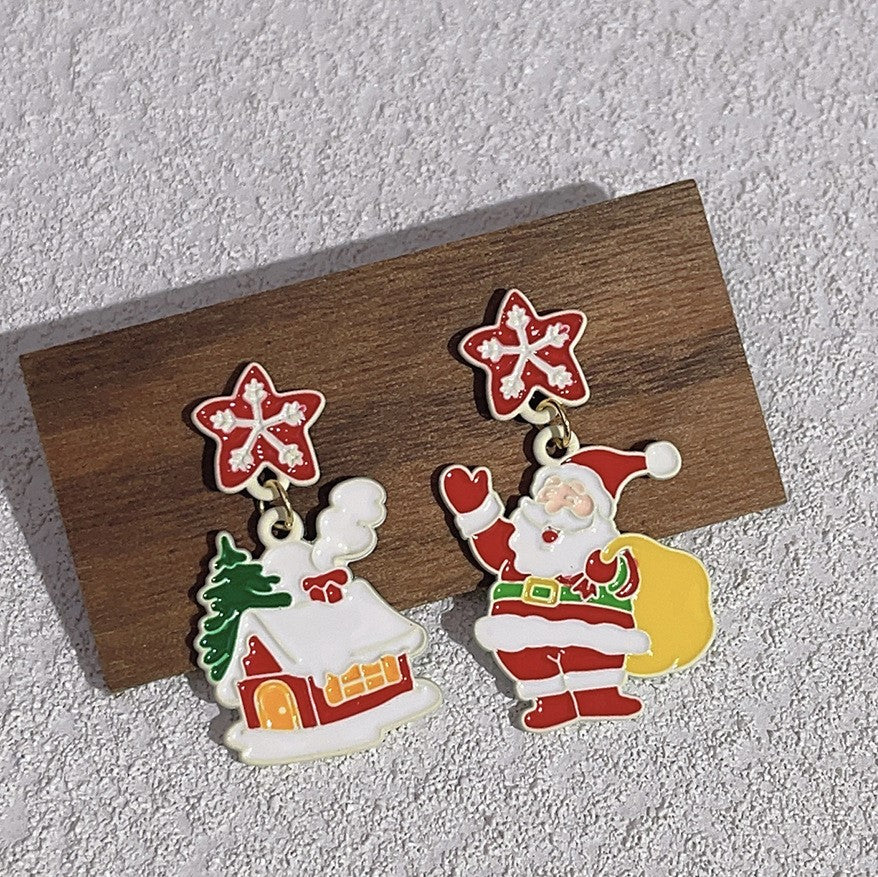 Christmas Charm Mismatched Drop Earrings - Santa