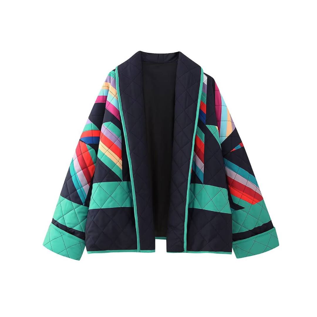 Geometric Patchwork Quilted Oversized Jacket - Decor