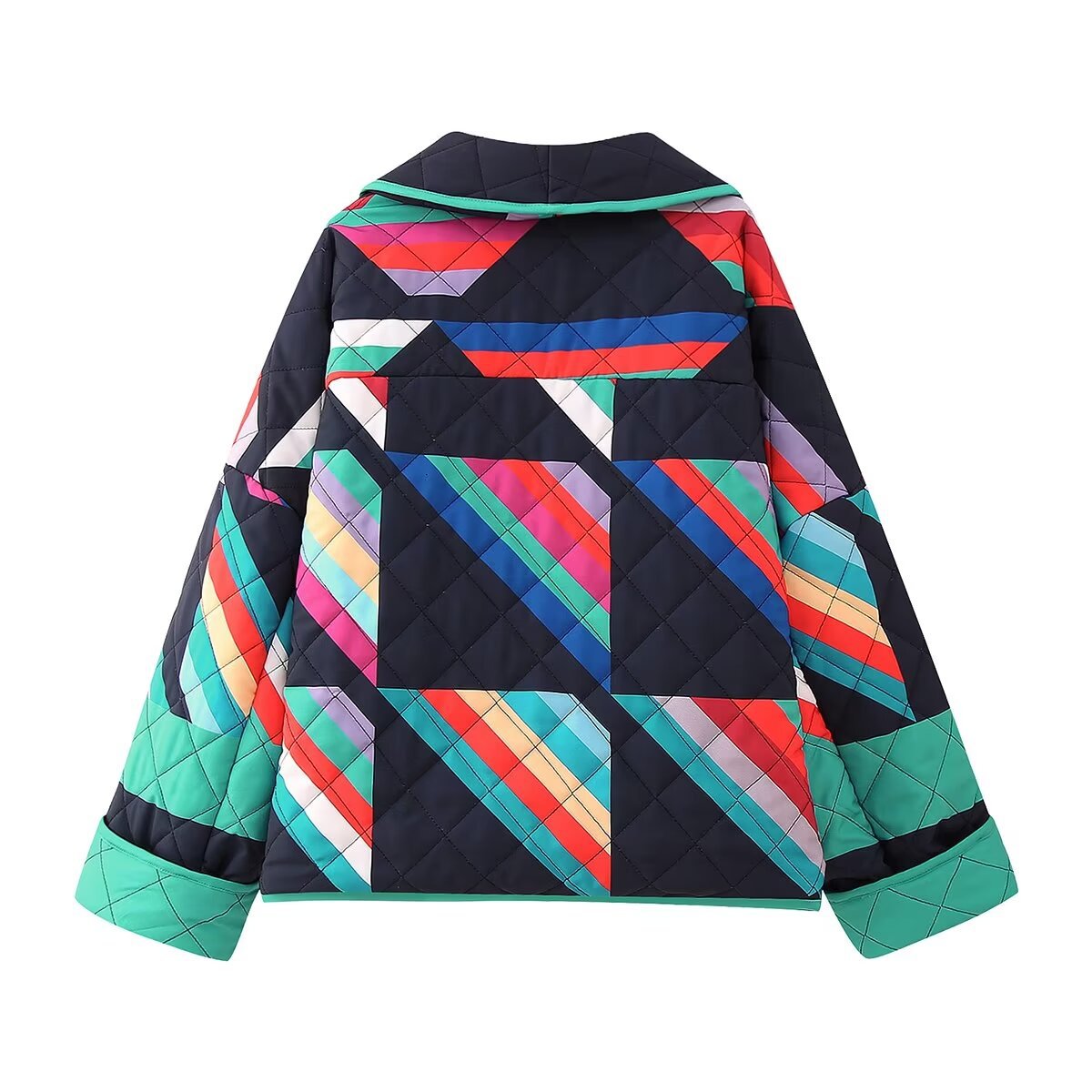 Geometric Patchwork Quilted Oversized Jacket - Decor - 1