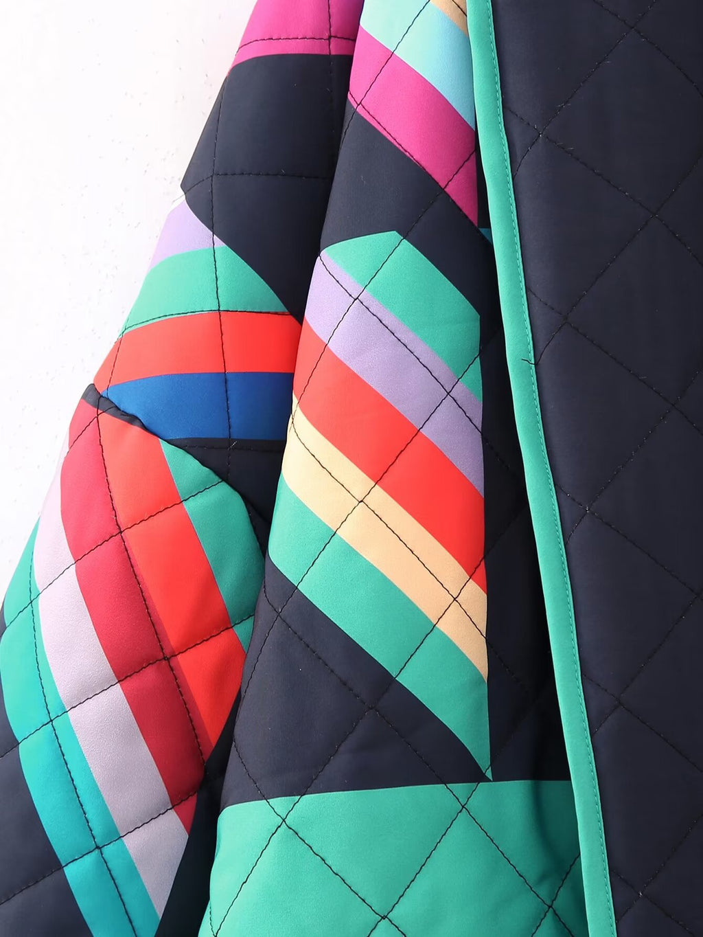 Geometric Patchwork Quilted Oversized Jacket - Decor - 3