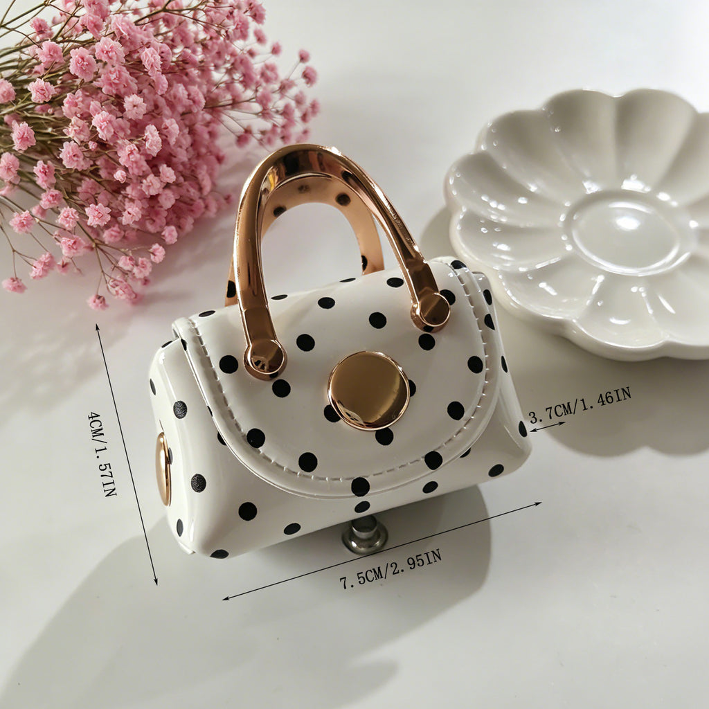 Miniature Dotted Top Handle Purse Bag Charm - White