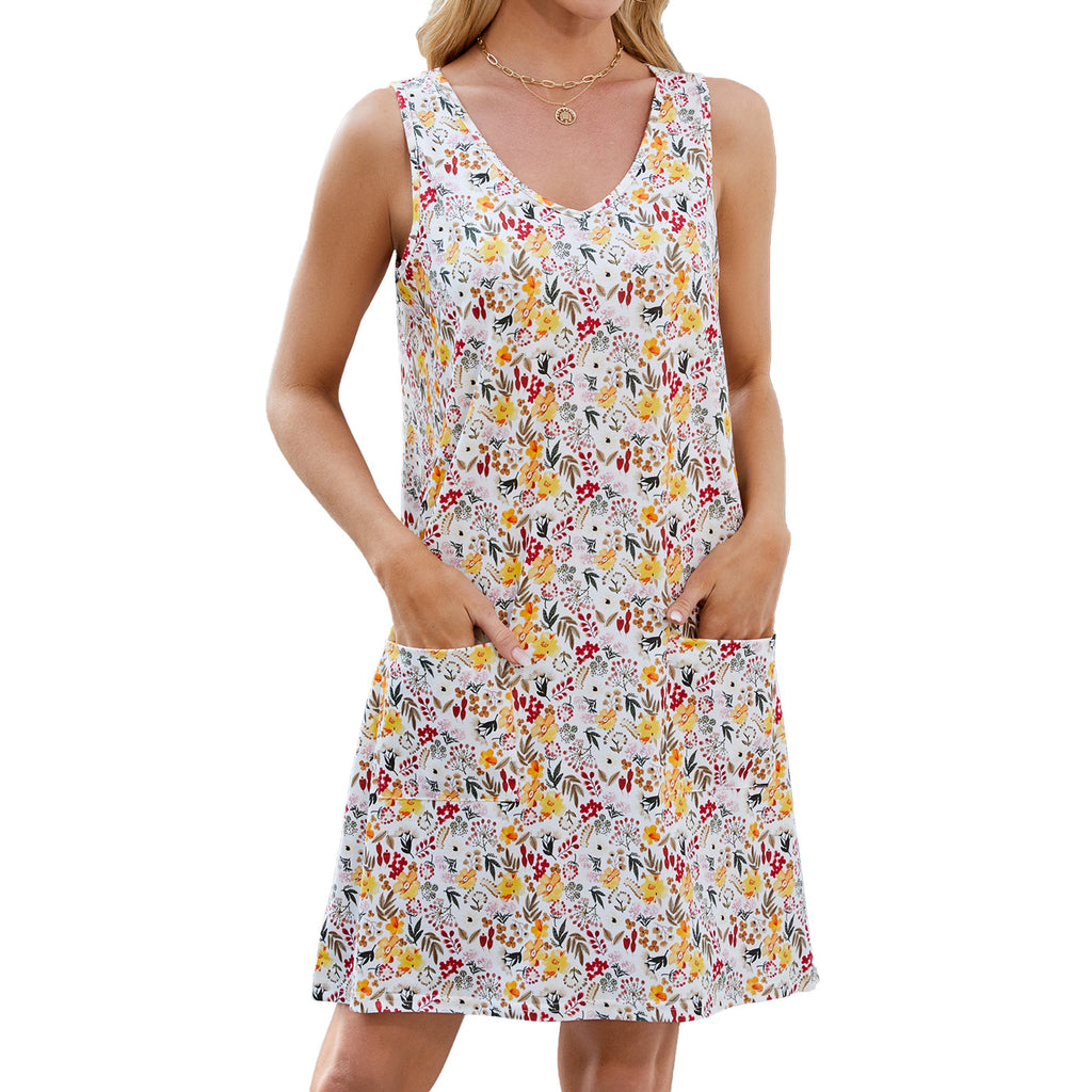 Printed Sleeveless V Neck Pocket Sundress - Color_4