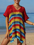 Striped Crochet Tassel Beach Cover Up - Red