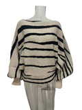 Zebra Stripe Off Shoulder Knit Sweater - Apricot
